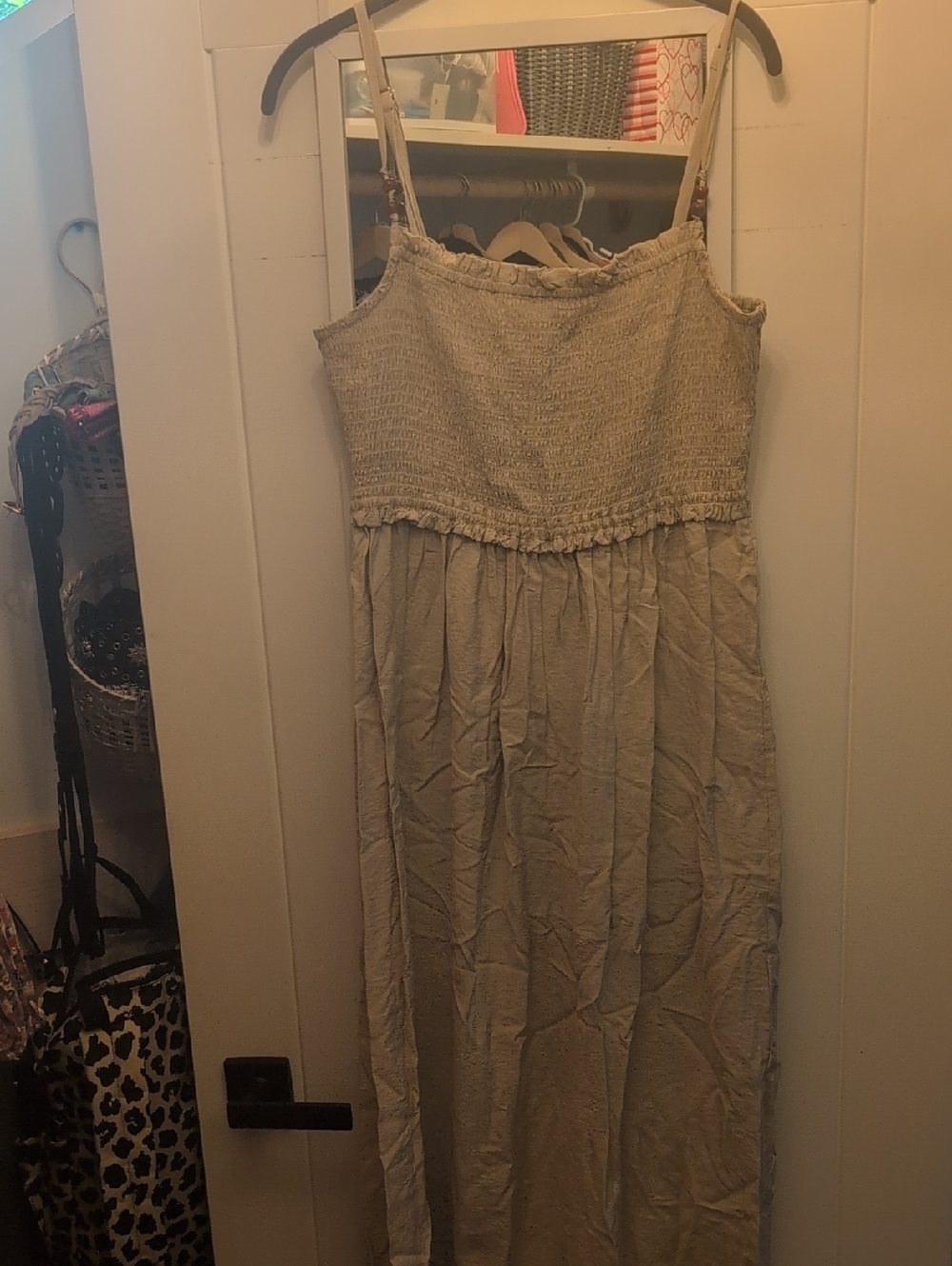 Dex Beige Smocked Maxi Dress with Spaghetti Straps